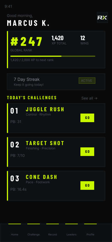 Home dashboard screen