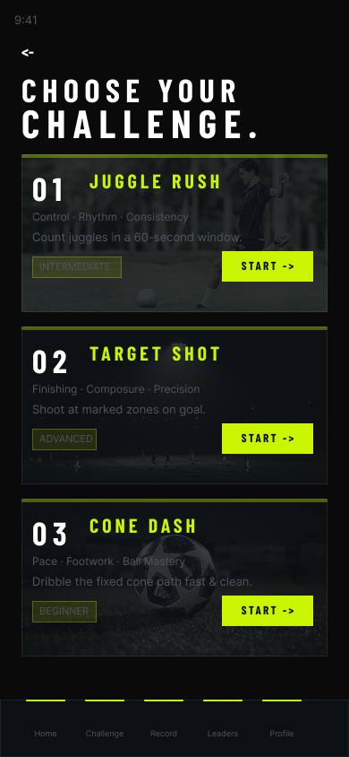 Challenge select screen