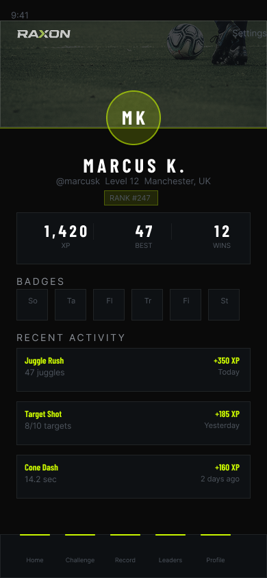 Player profile screen